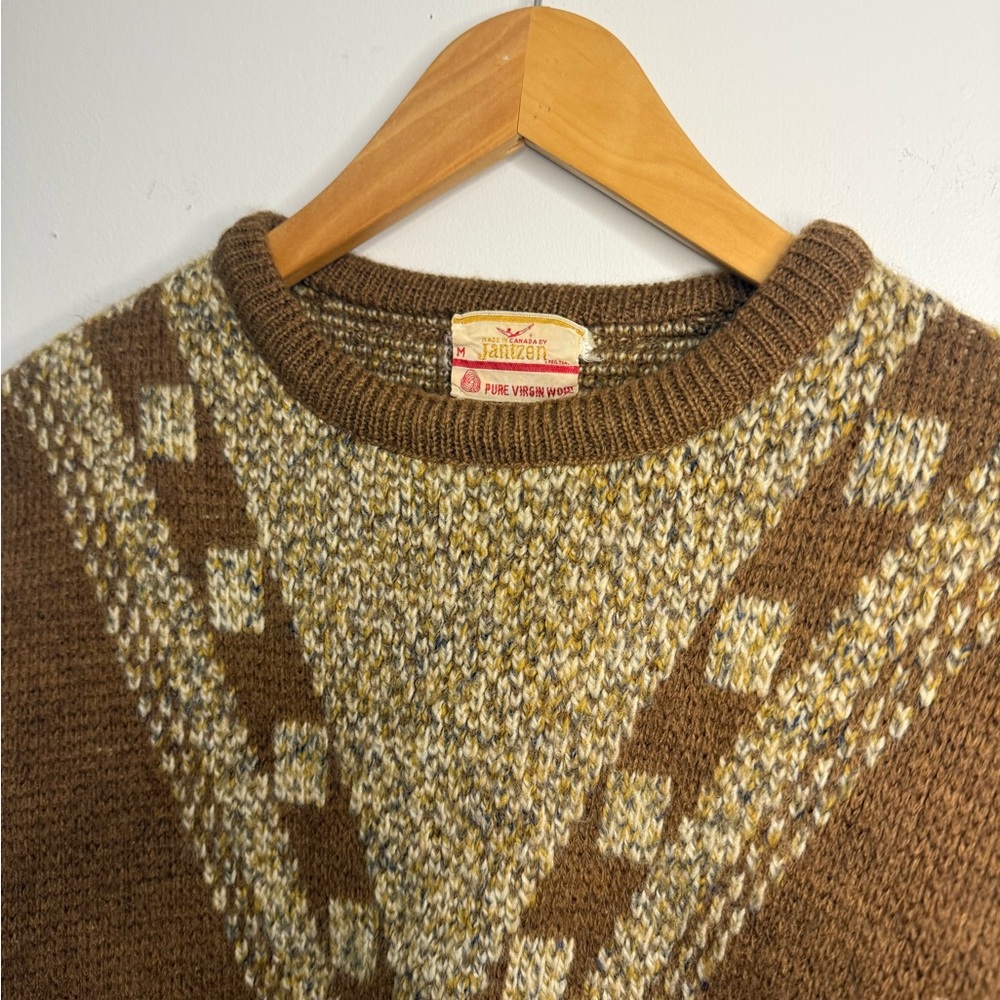 Jantzen Brown and Cream Patterned Crewneck Sweater